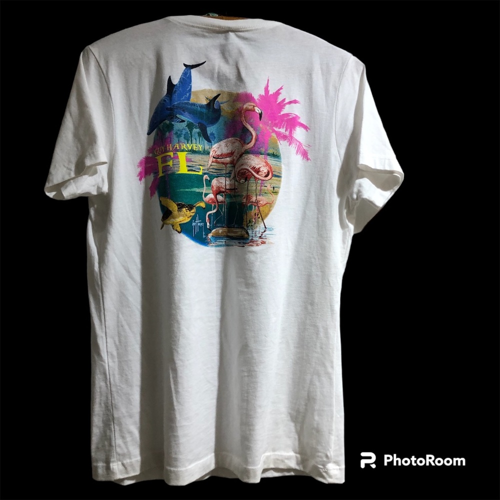 Guy Harvey Save Our Seas Flamingo FL White T Shirt NWT